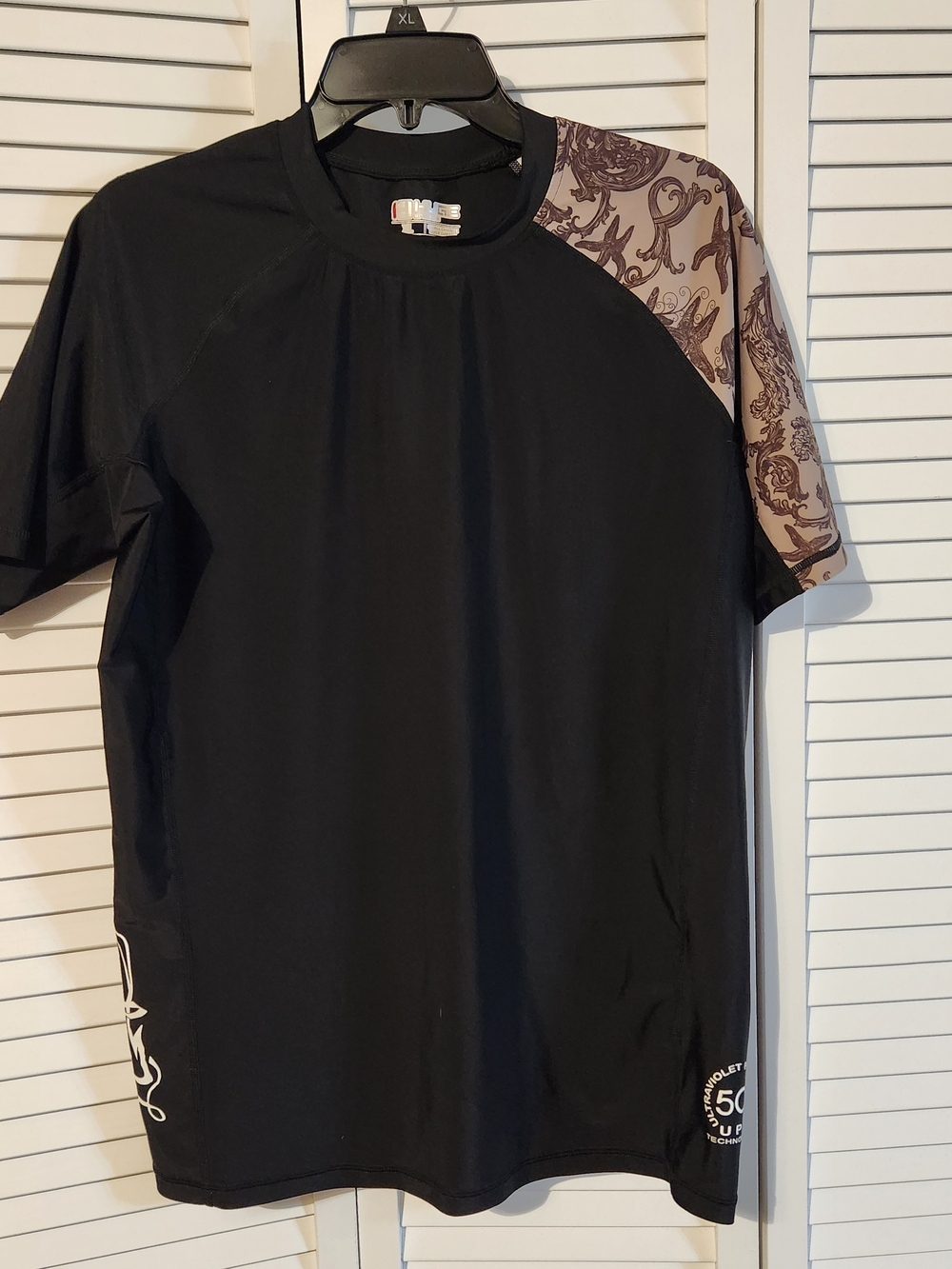 Men's Black Short Sleeve Performance Tee with Paisley Sleeve Accent